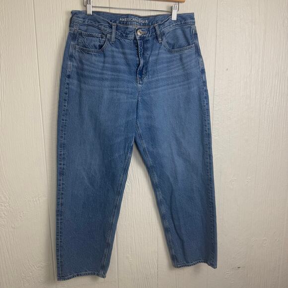 American Eagle 90st Straight Leg Jeans Size 14 Short High Rise Medium Wash Prep - Picture 7 of 8